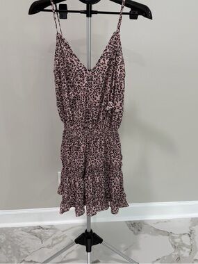 chic Pink Leopard Print Spaghetti Strap Mini Dress